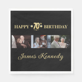 Guardanapo De Papel Elegant Black & Gold 70th Birthday Photo Napkin 