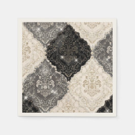 Guardanapo De Papel Elegant Black White Damask Pearl Napkin