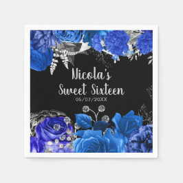 Guardanapo De Papel Elegant Blue and Silver Flowers Sweet Sixteen