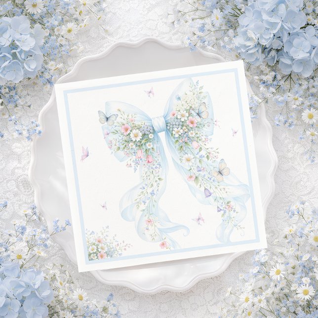 Guardanapo De Papel Elegant Blue Bow Butterfly Baby Shower (Criador carregado)