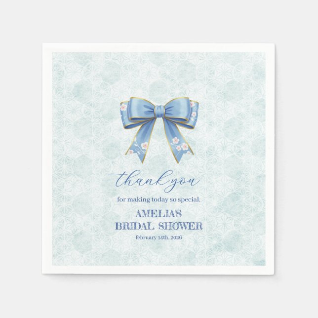 Guardanapo De Papel Elegant Blue Bow Engagement Party Invitation (Frente)