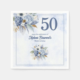 Guardanapo De Papel Elegant Blue Florals Women's 50th Birthday Party