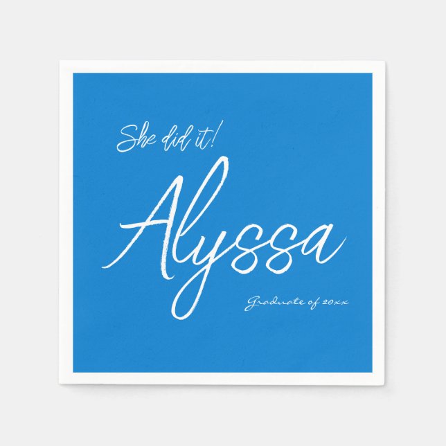 Guardanapo De Papel Elegant Blue Graduation Party She did it (Frente)