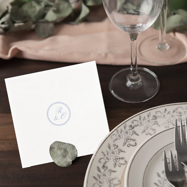Guardanapo De Papel Elegant Blue Monogram Wedding Cocktail Napkin (Criador carregado)