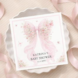 Guardanapo De Papel Elegant Blush Pink Bow Wildflower Baby Shower