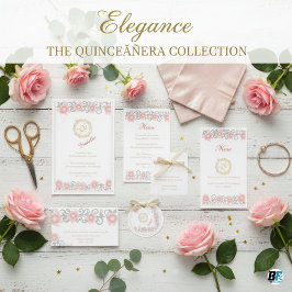 Guardanapo De Papel Elegant Blush Pink Floral & Gold Monogram Quinceañ