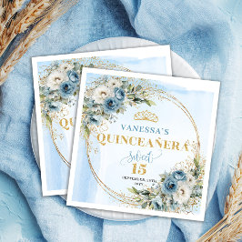 Guardanapo De Papel Elegant Boho Blue Floral Quinceañera Napkins