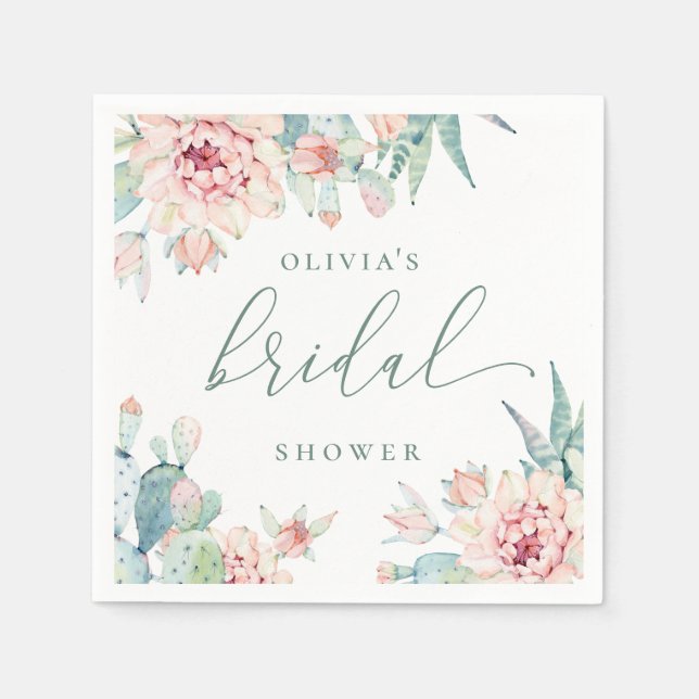 Guardanapo De Papel Elegant Boho Desert Bridal Shower | Cactus Floral (Frente)