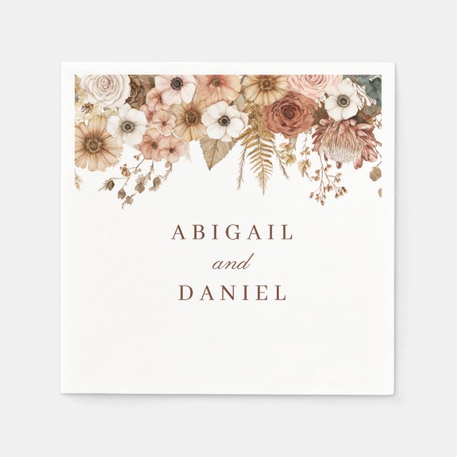 Guardanapo De Papel Elegant Boho Floral Wedding  (Frente)
