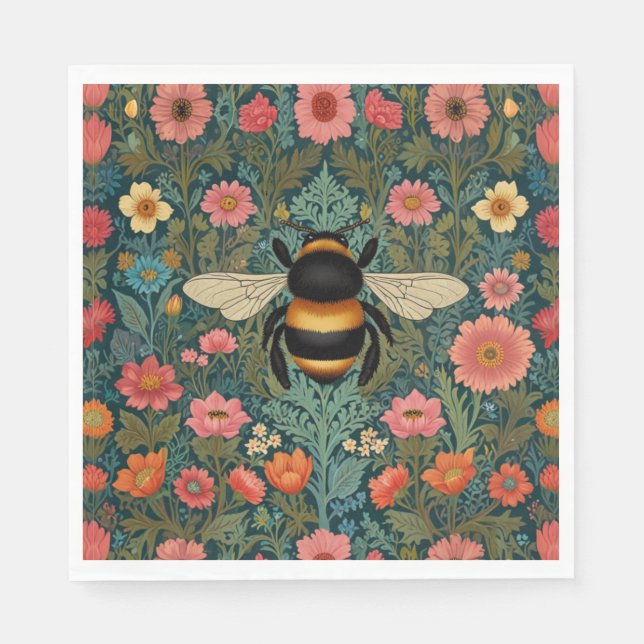 Guardanapo De Papel Elegant boho retro bumblebee spring florals  (Frente)