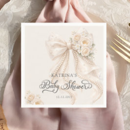 Guardanapo De Papel Elegant Bow and Flowers Girl Baby Shower