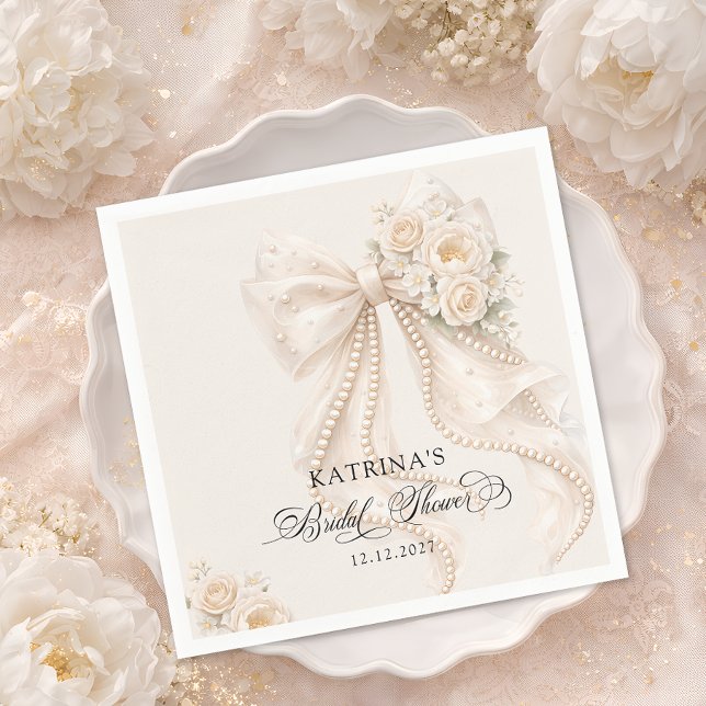 Guardanapo De Papel Elegant Bow and Pearl Pastel Bridal Shower (Criador carregado)