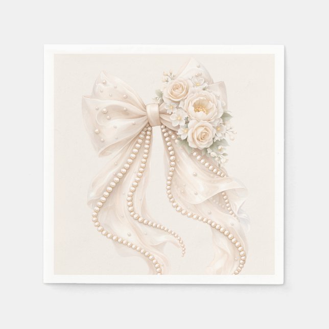 Guardanapo De Papel Elegant Bow Floral Baby Shower (Frente)
