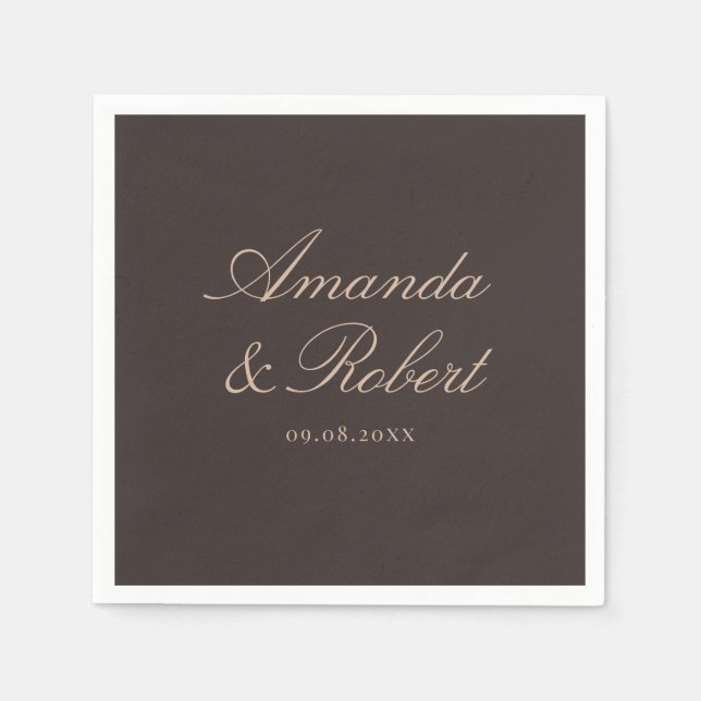 Guardanapo De Papel Elegant Brown Calligraphy Wedding (Frente)
