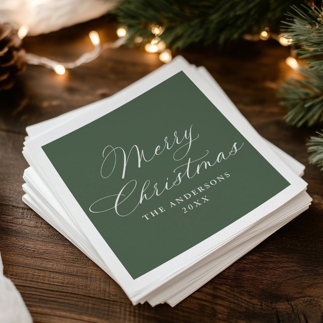 Guardanapo De Papel Elegant Calligraphy Sage Green Merry Christmas (Criador carregado)