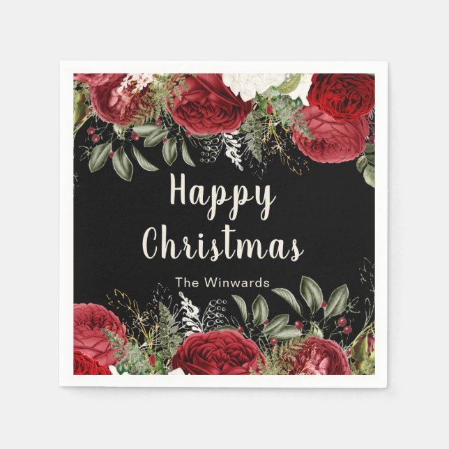 Guardanapo De Papel Elegant Christmas Dinner Party Red Flowers (Frente)