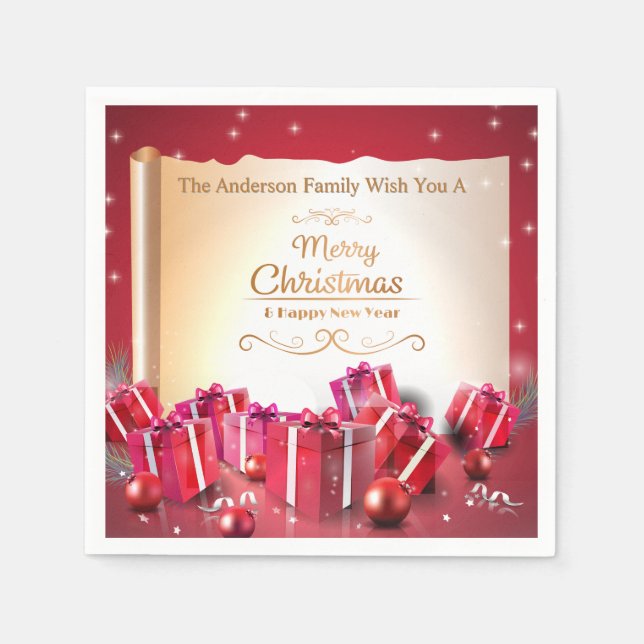 Guardanapo De Papel Elegant Christmas Gift Boxes Red Silver Holiday (Frente)