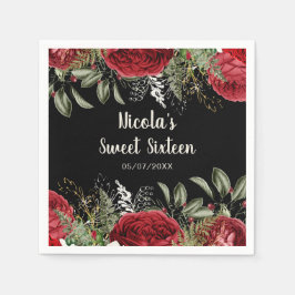 Guardanapo De Papel Elegant Christmas Red Flowers Sweet Sixteen