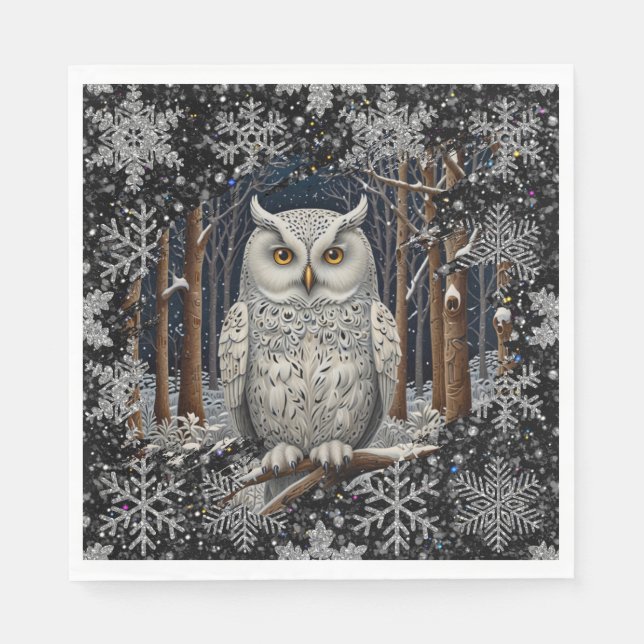 Guardanapo De Papel Elegant Christmas white owl woodland winter forest (Frente)