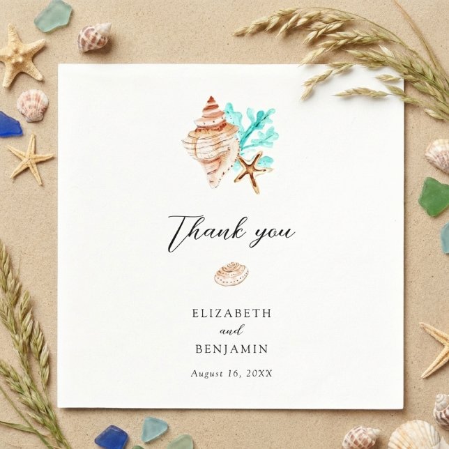 Guardanapo De Papel Elegant Coastal Seashell Minimal Beach Wedding (Criador carregado)
