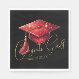 Guardanapo De Papel Elegant Congrats Grad Artwork in Red, Gold & Black