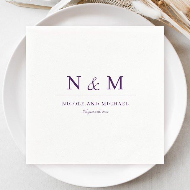 Guardanapo De Papel Elegant Dark Purple Monogram Initials Wedding (Criador carregado)