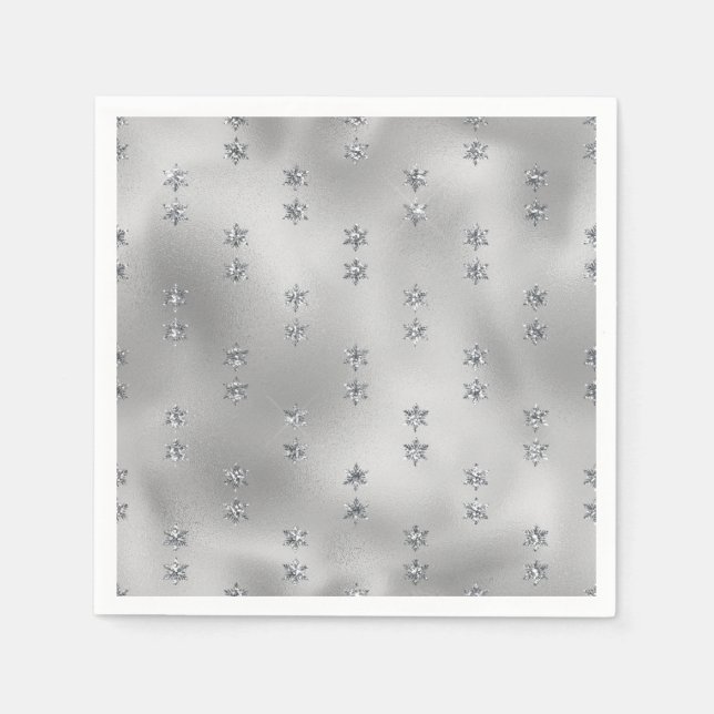 Guardanapo De Papel Elegant Faux Foil Silver Stars Christmas  (Frente)