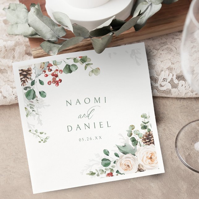 Guardanapo De Papel Elegant Festive Floral Holiday Winter Wedding  (Elegant Festive Floral Holiday Winter Wedding Napkins)