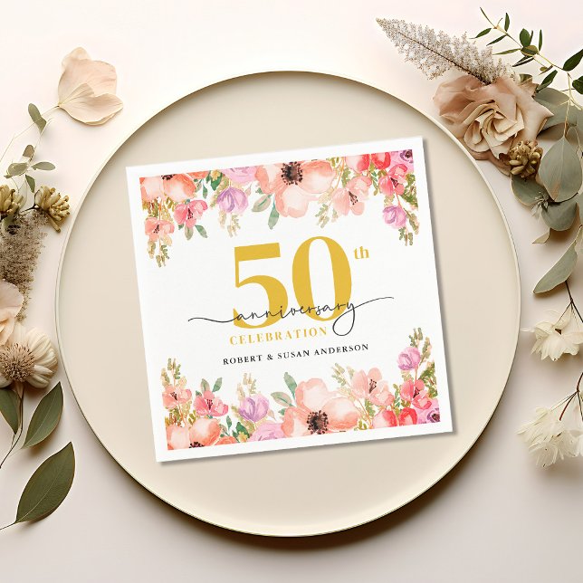 Guardanapo De Papel Elegant Floral 50th Wedding Anniversary (Criador carregado)