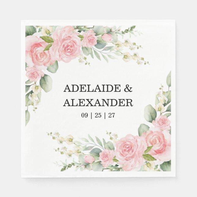 Guardanapo De Papel Elegant Floral Botanical Rose Pink Wedding (Frente)