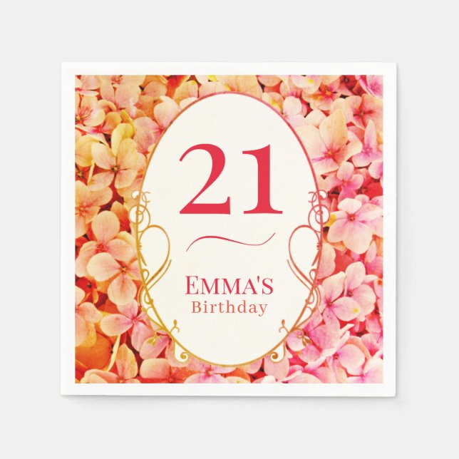 Guardanapo De Papel Elegant Floral Personalized 21st Birthday Party (Frente)