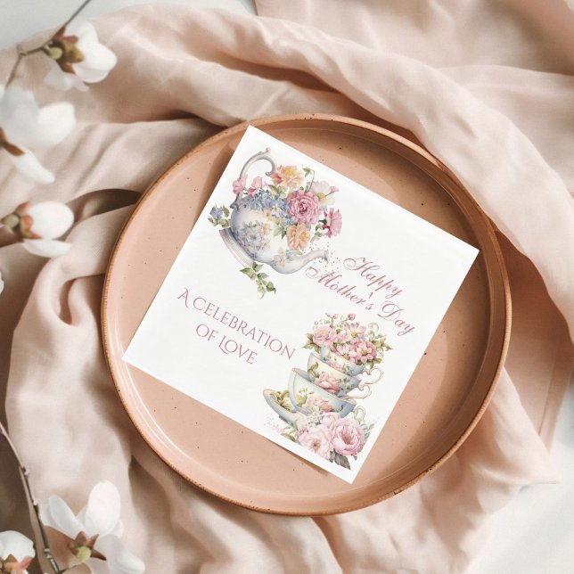 Guardanapo De Papel Elegant Floral Tea Party Happy Mother's Day (Elegant Floral Tea Party Happy Mother's Day Napkin)
