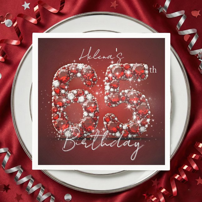 Guardanapo De Papel Elegant Glam Ruby Red Gemstones 65th Birthday (Criador carregado)