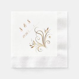Guardanapo De Papel Elegant Gold Filigree & Leaf Flourish Wedding
