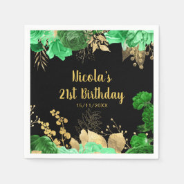 Guardanapo De Papel Elegant Green and Gold Flowers Birthday Party