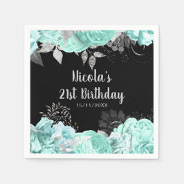 Guardanapo De Papel Elegant Green and Silver Flowers Birthday Party