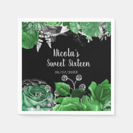 Guardanapo De Papel Elegant Green and Silver Flowers Sweet Sixteen 