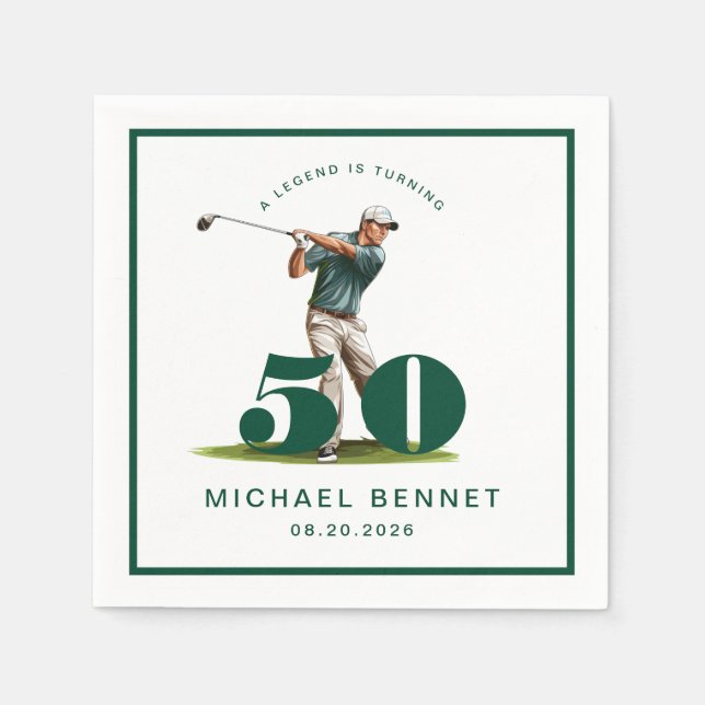 Guardanapo De Papel Elegant Green Golf 50th Birthday (Frente)
