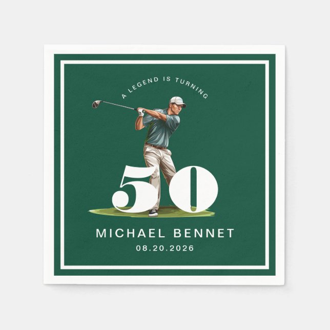 Guardanapo De Papel Elegant Green Golf 50th Birthday (Frente)