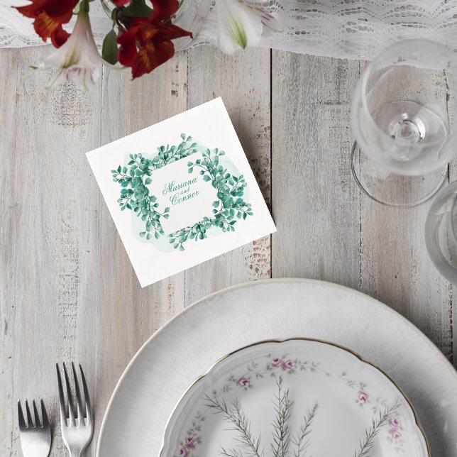 Guardanapo De Papel Elegant Greenery Wedding Cocktail Napkin (Criador carregado)