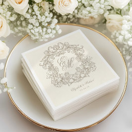 Guardanapo De Papel Elegant Ivory Monogram Crest Script Wedding
