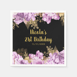 Guardanapo De Papel Elegant Lilac and Gold Flowers Birthday Party