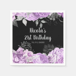 Guardanapo De Papel Elegant Lilac and Silver Flowers Birthday Party 