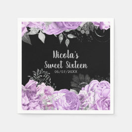 Guardanapo De Papel Elegant Lilac and Silver Flowers Sweet Sixteen