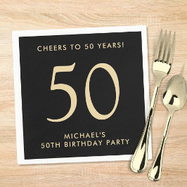Guardanapo De Papel Elegant Mens Black Gold 50th Birthday Party