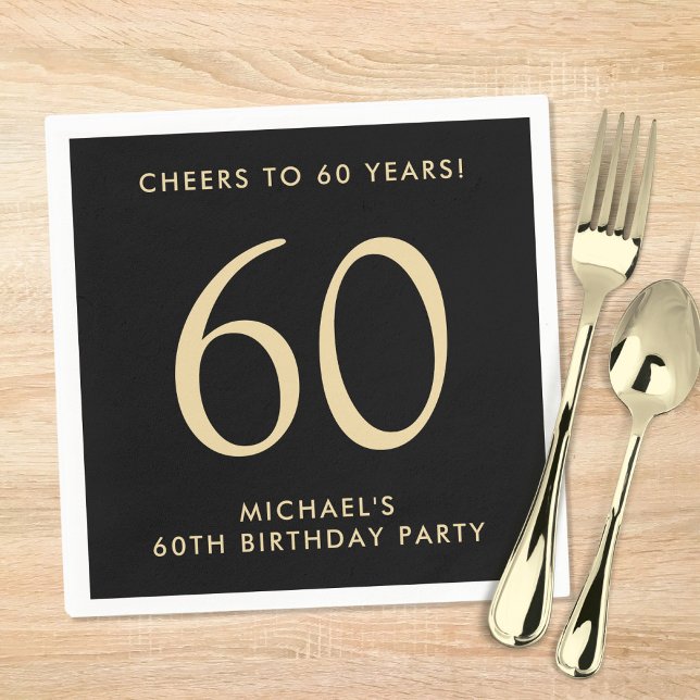 Guardanapo De Papel Elegant Mens Black Gold 60th Birthday Party (Criador carregado)