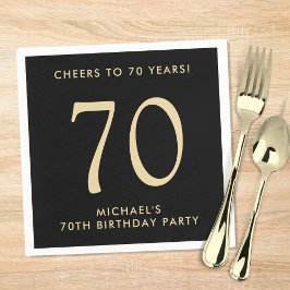 Guardanapo De Papel Elegant Mens Black Gold 70th Birthday Party