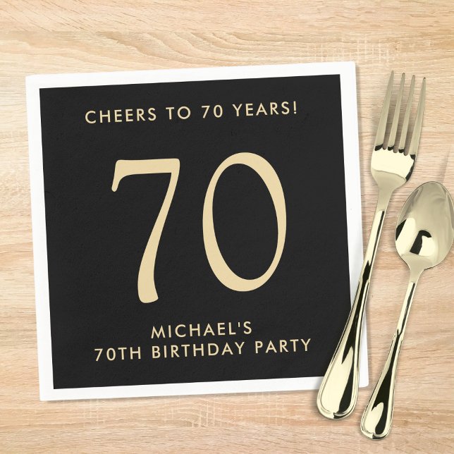 Guardanapo De Papel Elegant Mens Black Gold 70th Birthday Party (Criador carregado)