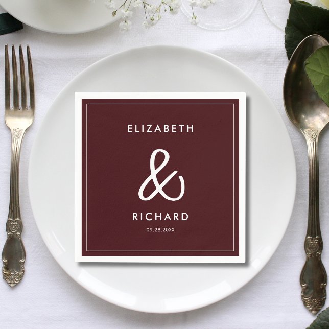 Guardanapo De Papel Elegant & Modern Burgundy Wedding (Elegant modern burgundy wedding napkins add a refined touch to your table setting.)