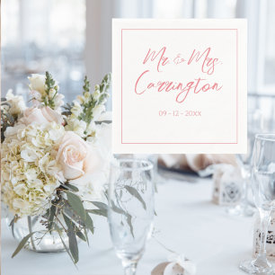 Guardanapo De Papel Elegant Modern Script Mr. Mrs. Pink Wedding